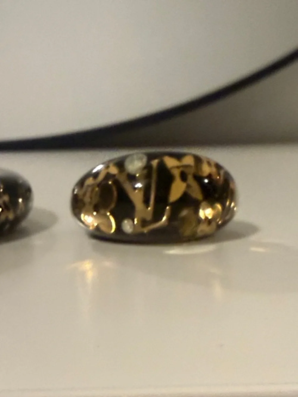 Louis Vuitton Acrylic Bangle bracelet & Ring set w Gold Floral & Crystals